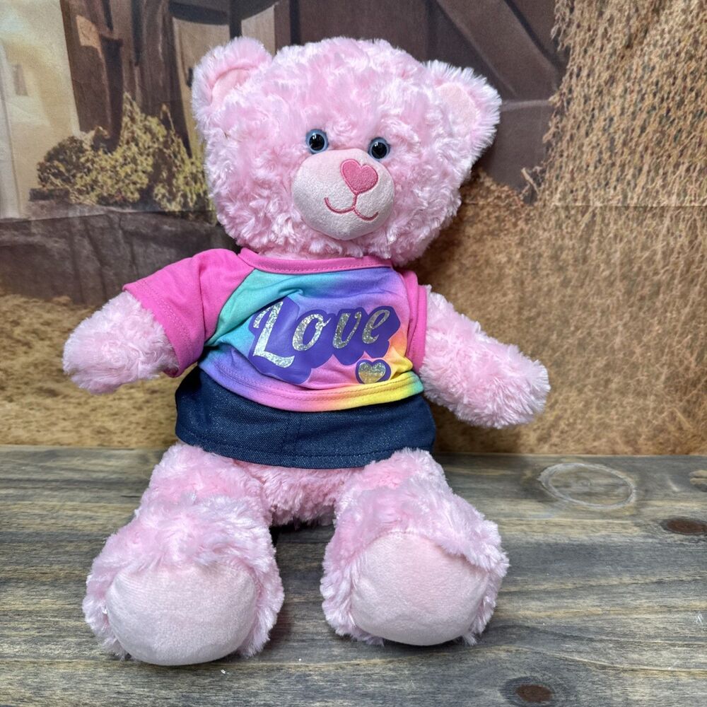Build A Bear Pink Cuddles Teddy Bear Plush Love Shirt Stuffed Heart Nose 16" GUC